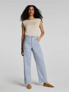 SPANX Light Blue Wide-Leg Stretch Twill Jeans